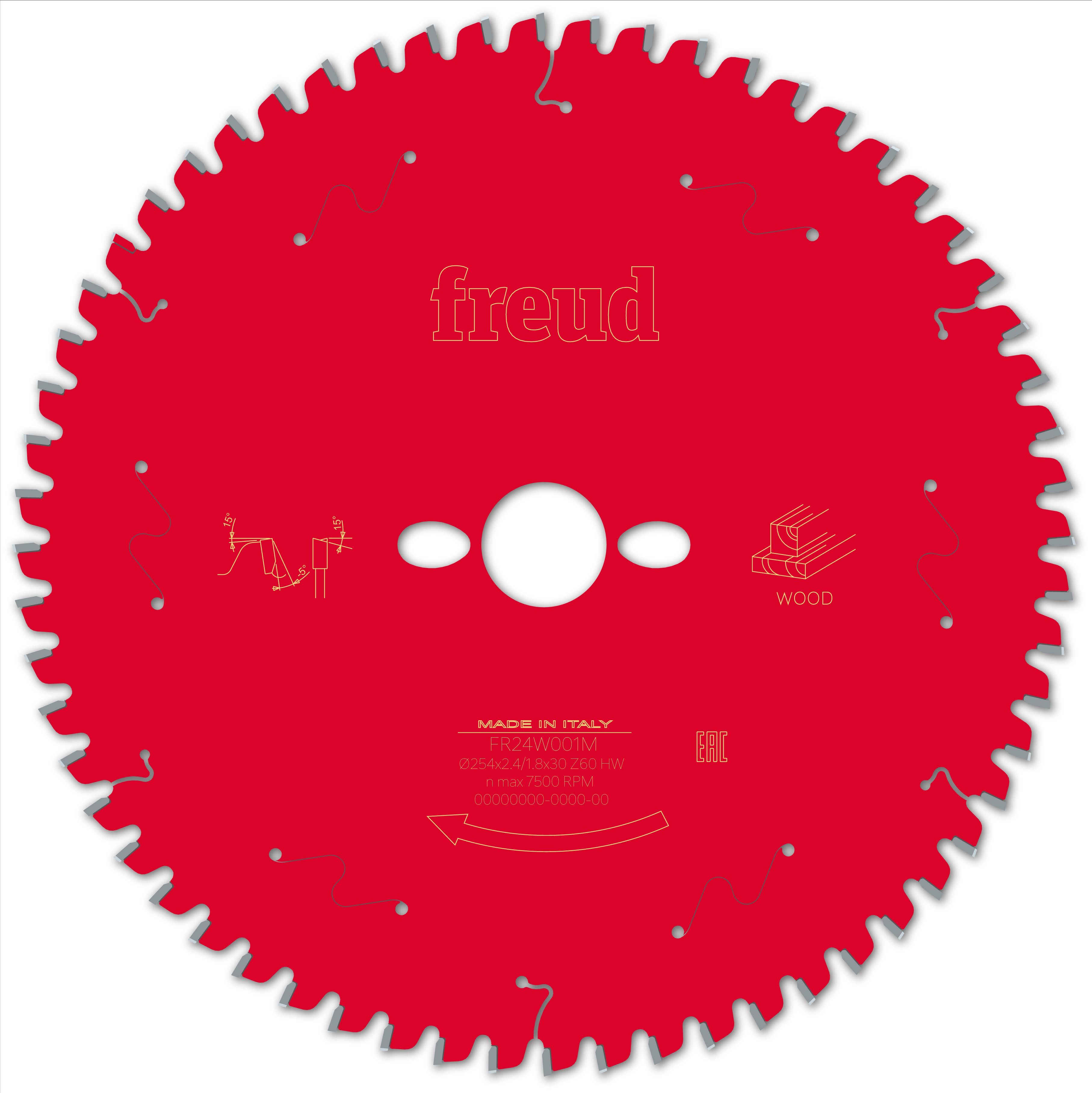 Freud HM-Kreissägeblatt · Ø 254 x 30 mm · Z60 · Wechselzahn