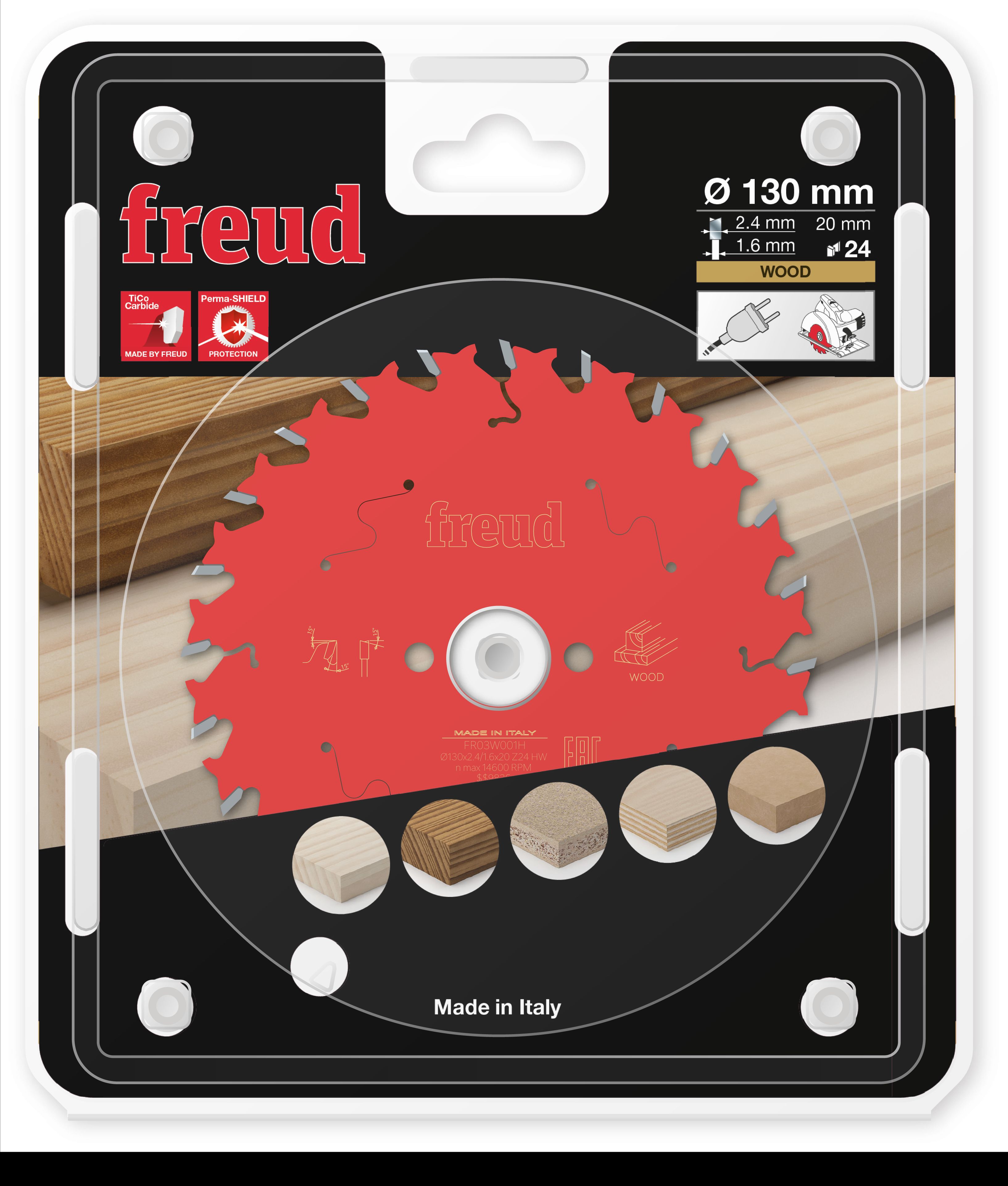 Freud HM-Kreissägeblatt · Ø 130 x 20 mm · Z24 · Wechselzahn