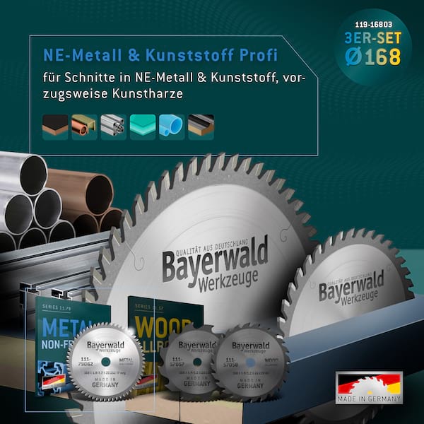 Bayerwald Kreissägeblatt Set Ø160 (3 tlg.) - für NE-Metall & Holz - geeignet für Handkreissägen von Festool, Mafell uvm.