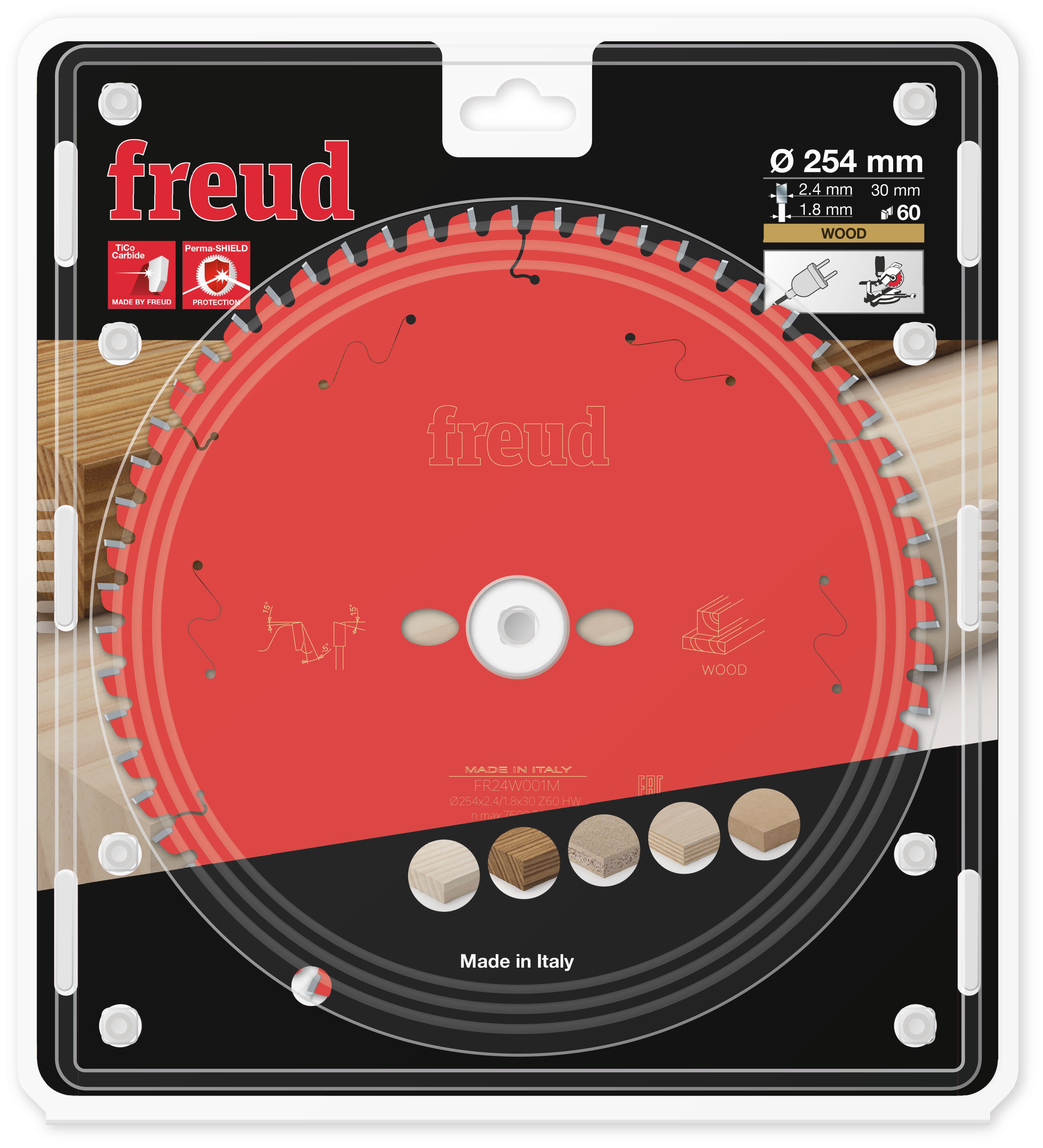 Freud HM-Kreissägeblatt · Ø 254 x 30 mm · Z60 · Wechselzahn