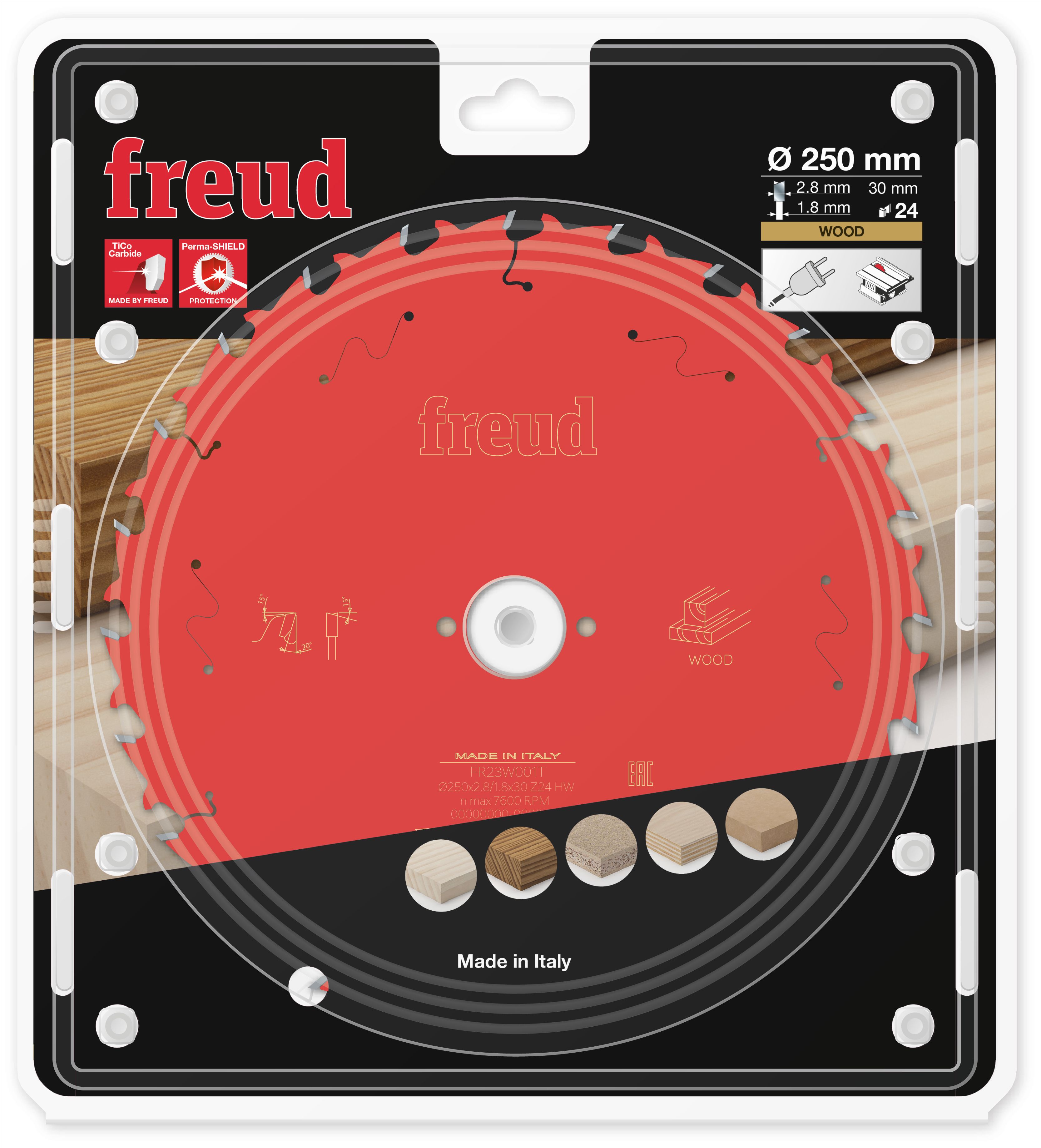 Freud HM-Kreissägeblatt · Ø 250 x 30 mm · Z24 · Wechselzahn