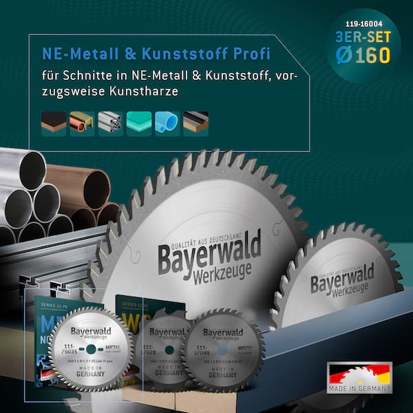 Bayerwald Kreissägeblatt Set Ø160 (3 tlg.) - für NE-Metall & Holz - geeignet für Handkreissägen von Bosch, Festool, Mafell uvm.