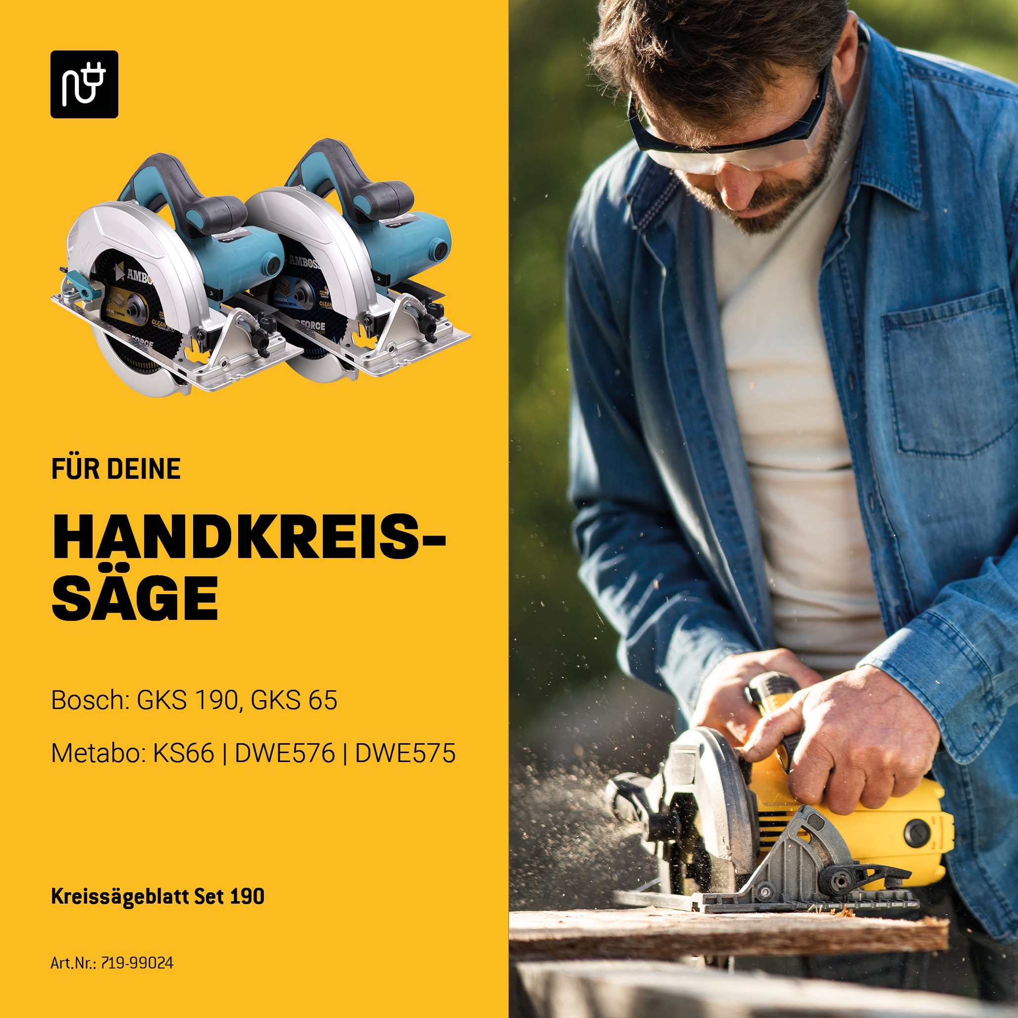 Ø190 Hand- Kreissägeblatt Set passend für Bosch GKS 190, Bosch PKS 66 A. Metabo KS66. Makita 5705R