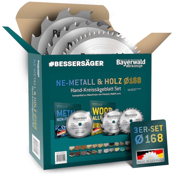 Bayerwald Kreissägeblatt Set Ø160 (3 tlg.) - für NE-Metall & Holz - geeignet für Handkreissägen von Festool, Mafell uvm.