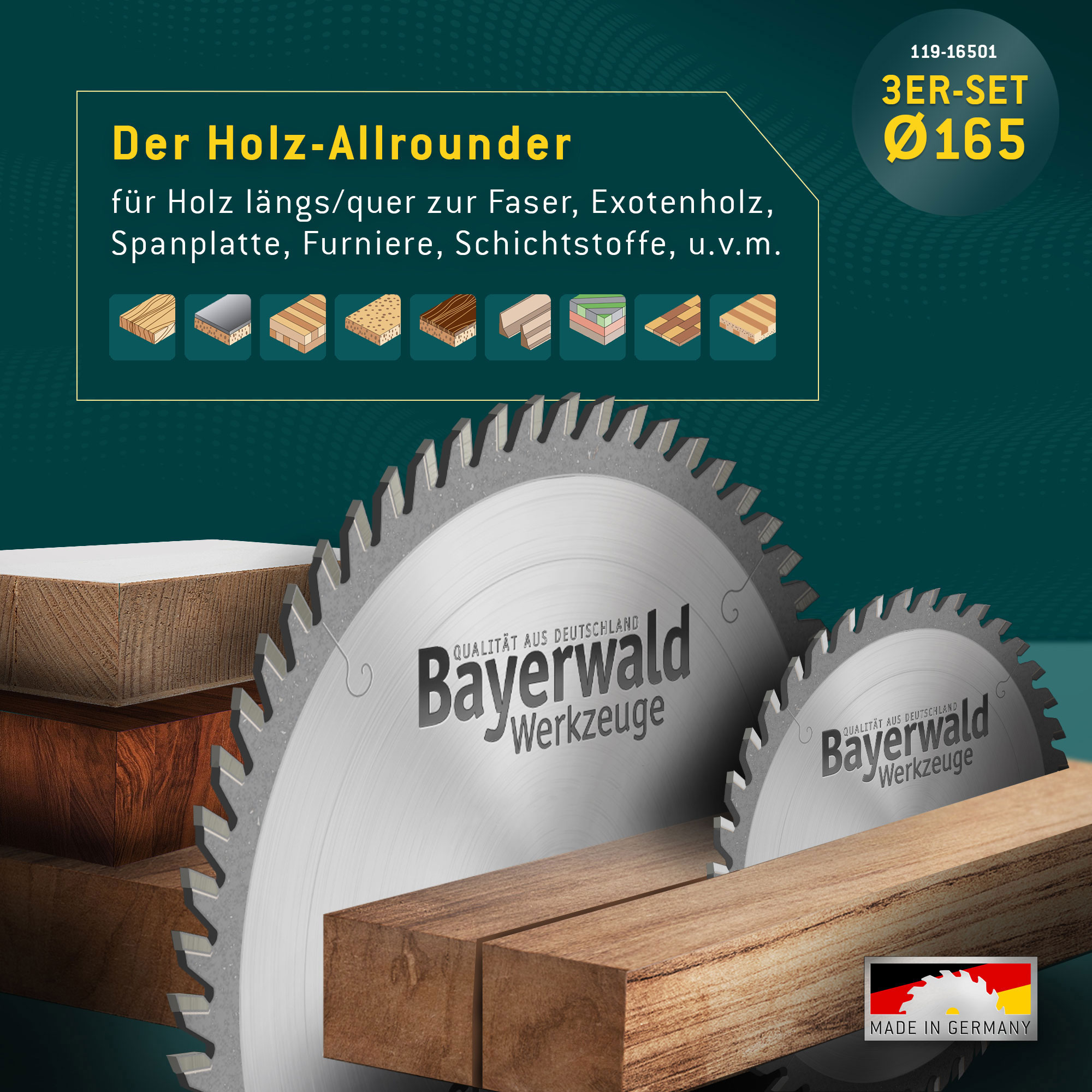 HOLZ ALLROUND Ø165 Hand-Kreissägeblatt Set