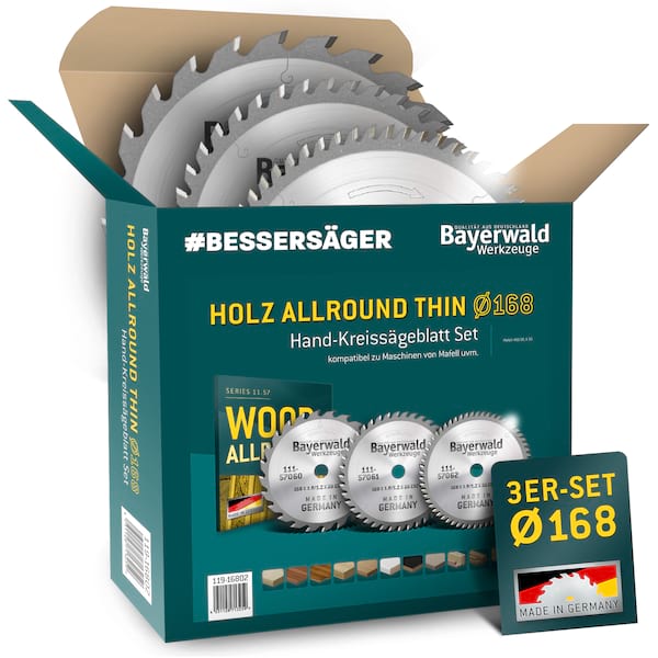 Bayerwald Kreissägeblatt Set Ø160 (3 tlg.) - für Holz Allround - geeignet für Akku-Handkreissägen von Mafell uvm.