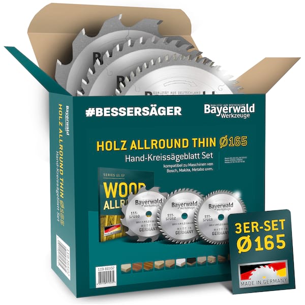 Bayerwald Kreissägeblatt Set Ø160 (3 tlg.) - für Holz Allround - geeignet für Handkreissägen von Bosch, Makita, Metabo uvm.