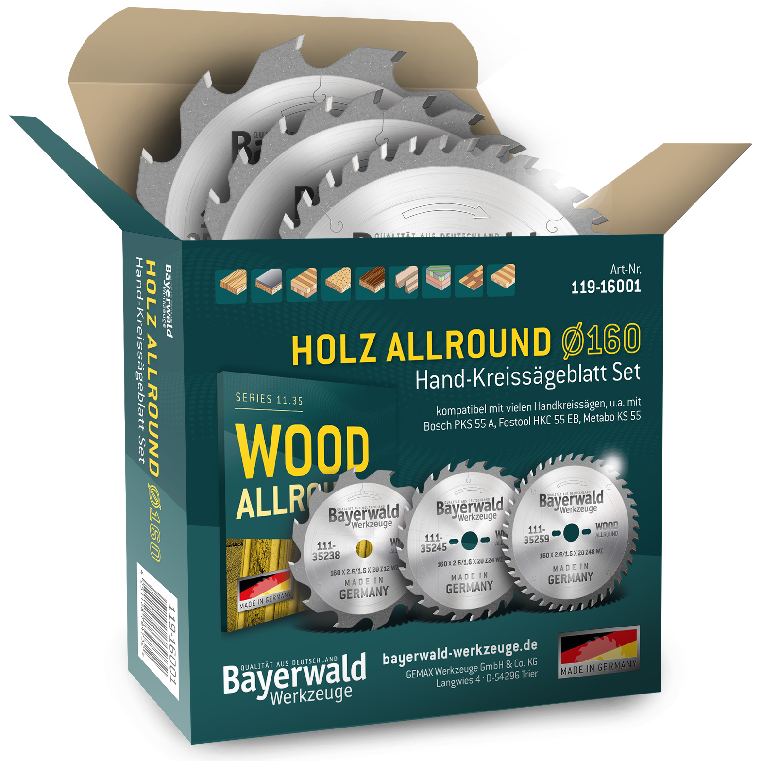 HOLZ ALLROUND Ø160 Hand-Kreissägeblatt Set