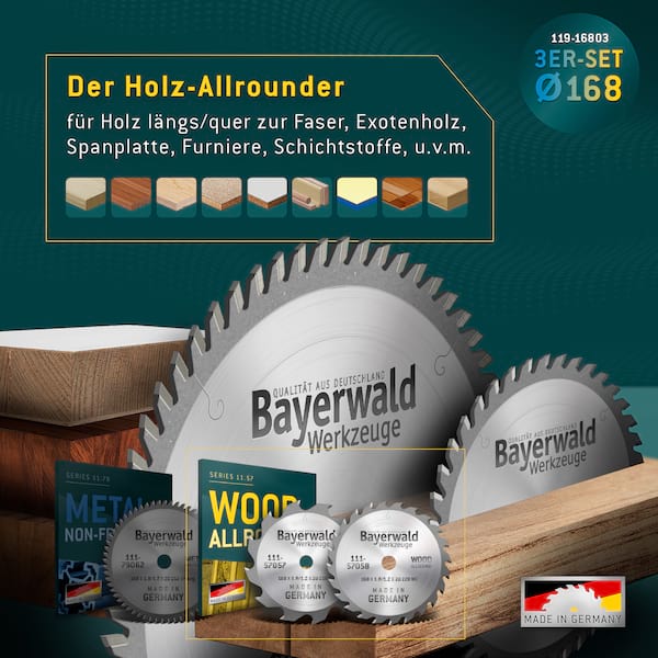 Bayerwald Kreissägeblatt Set Ø160 (3 tlg.) - für NE-Metall & Holz - geeignet für Handkreissägen von Festool, Mafell uvm.