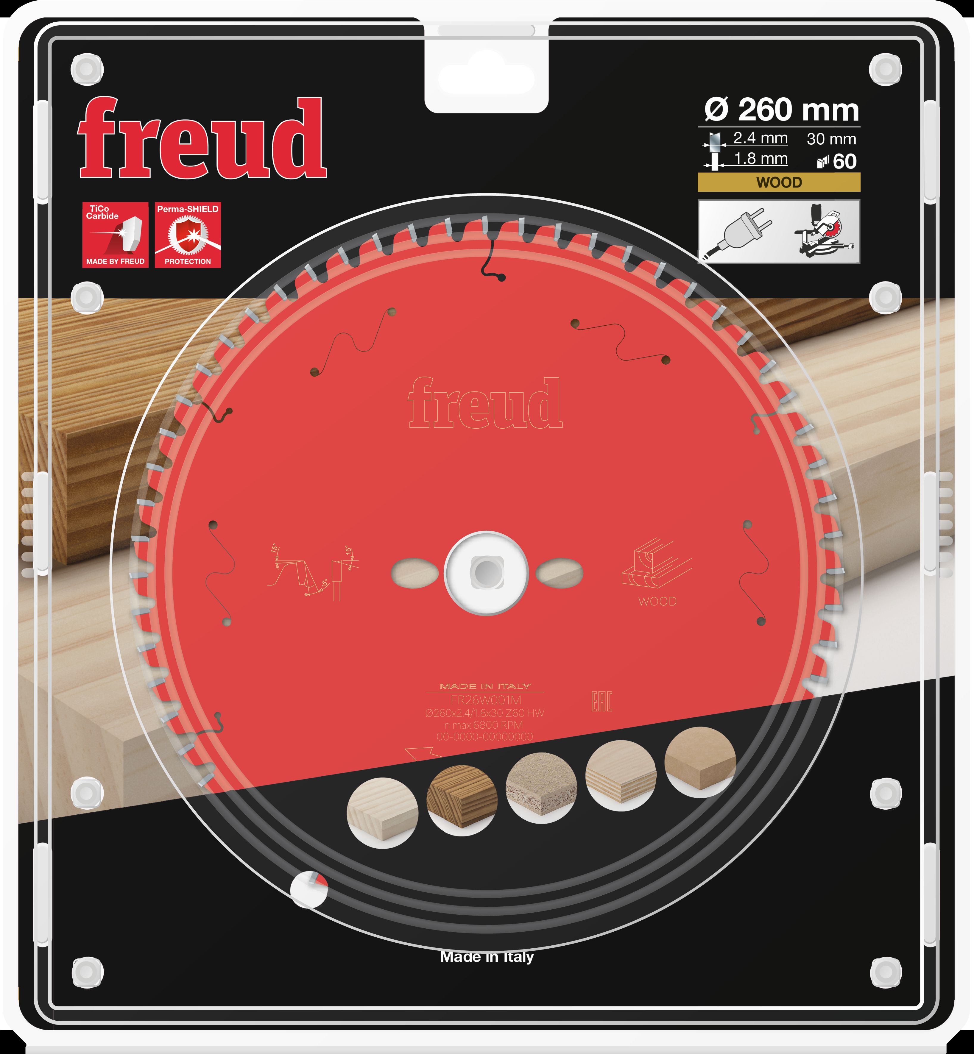 Freud HM-Kreissägeblatt · Ø 260 x 30 mm · Z60 · Wechselzahn