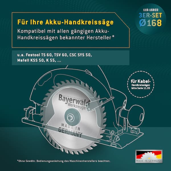 Bayerwald Kreissägeblatt Set Ø160 (3 tlg.) - für NE-Metall & Holz - geeignet für Handkreissägen von Festool, Mafell uvm.