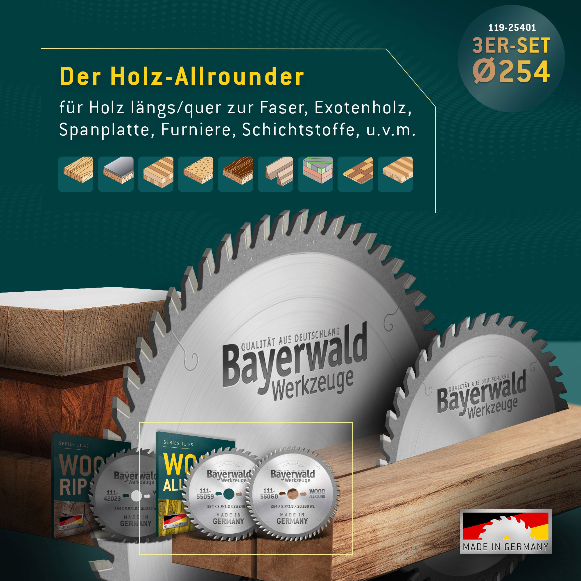 Kreissägeblatt Set 254 für Bosch GTS 10 und PTS 10 - der Allrounder