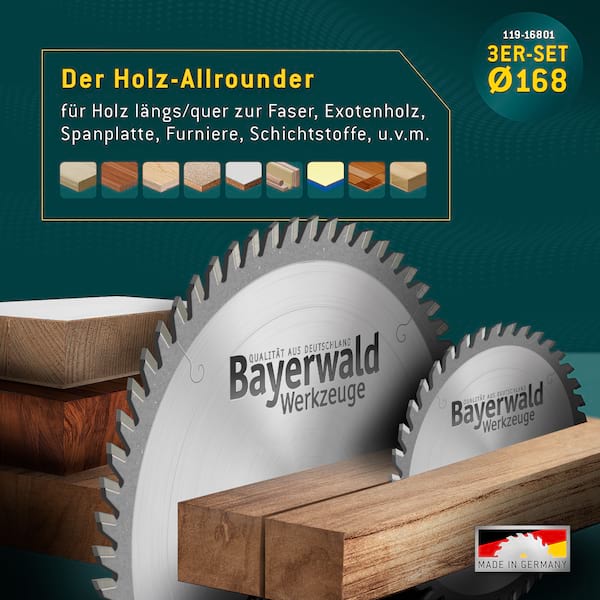 Bayerwald Kreissägeblatt Set Ø168 (3 tlg.) - für NE-Metall & Holz - geeignet für Akku-Handkreissägen von Festool uvm.